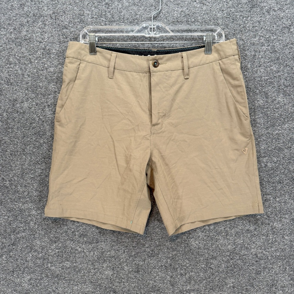 Vissla Hybrid Shorts Men 32 Tan Upcycled Stretch Chino Surf Walk Boardshorts